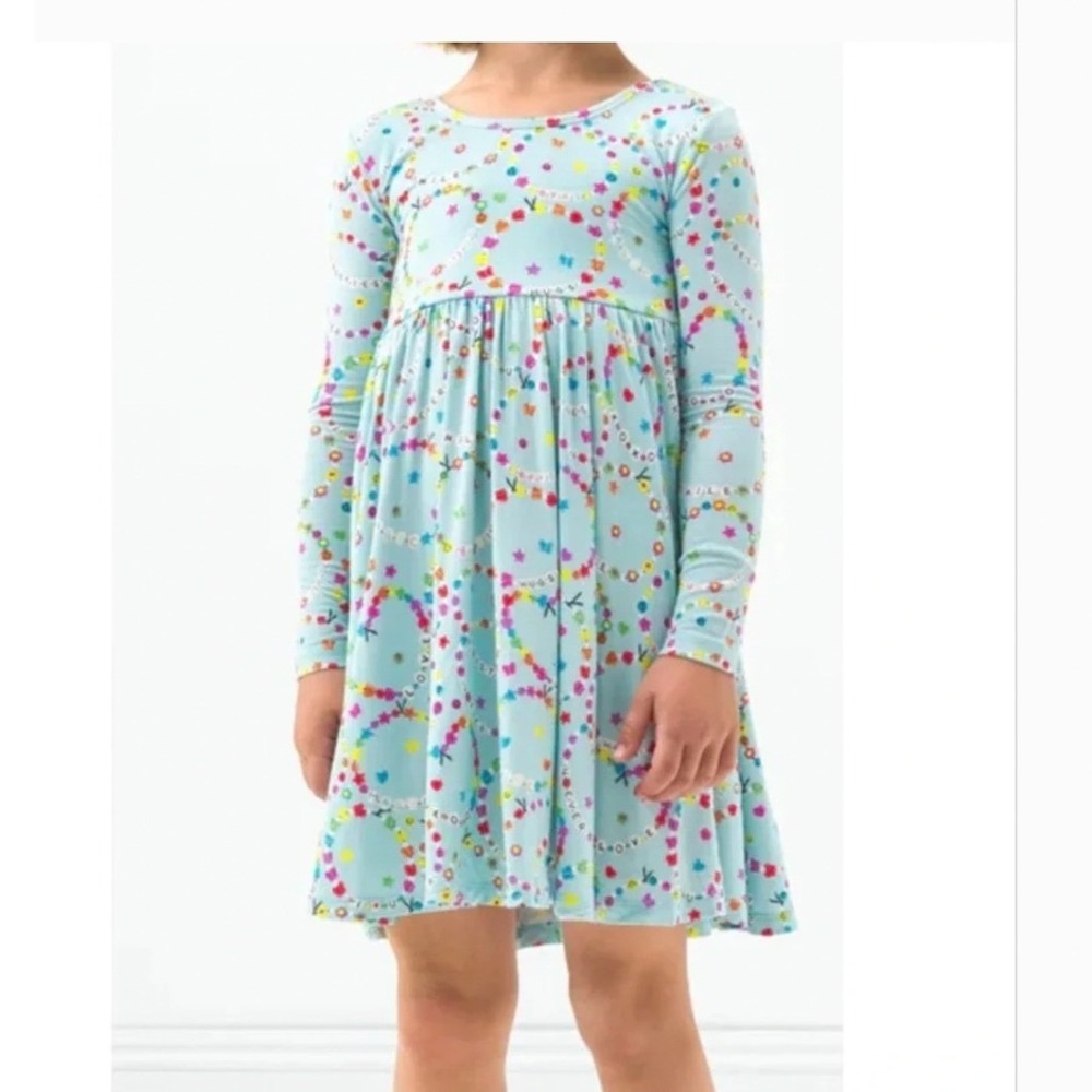 Little Sleepies Friends Forever Twirl Dress Blue Bamboo Size 2T Long Sleeve